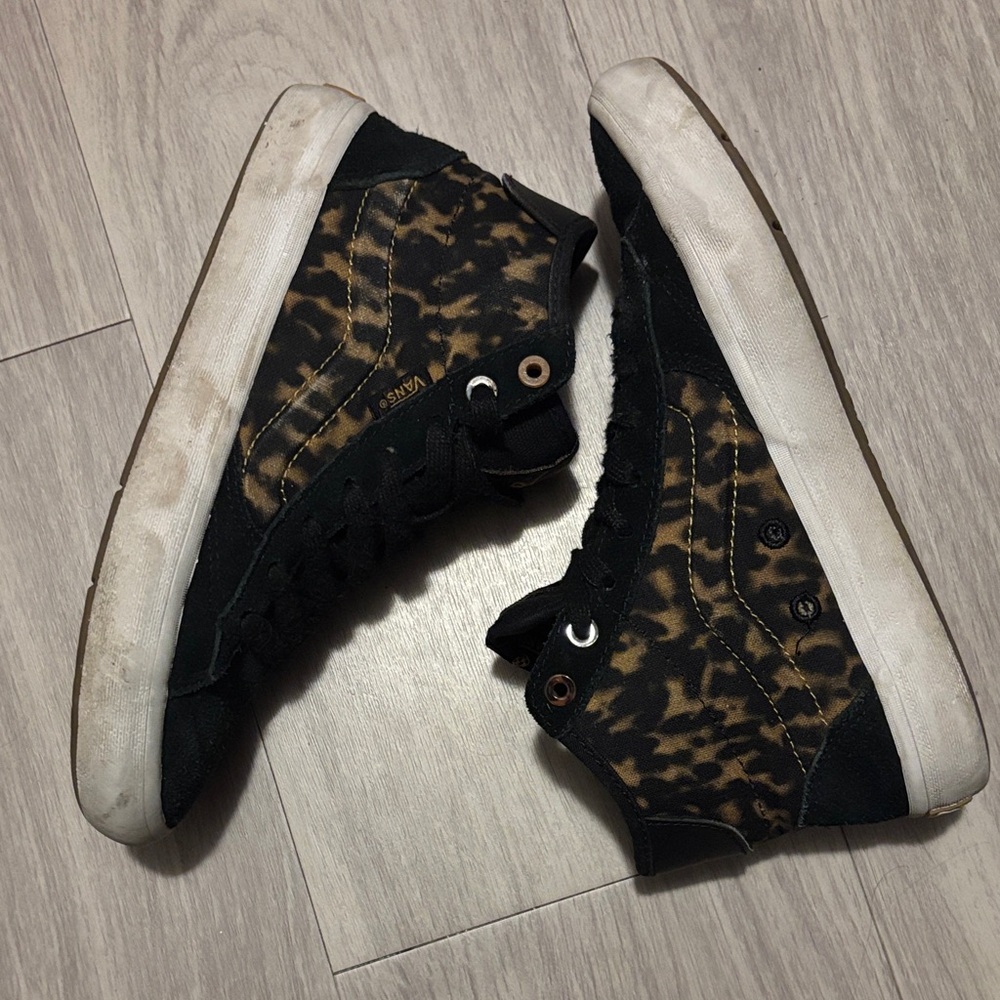 Vans Black and Brown Leopard High-Top Sneakers